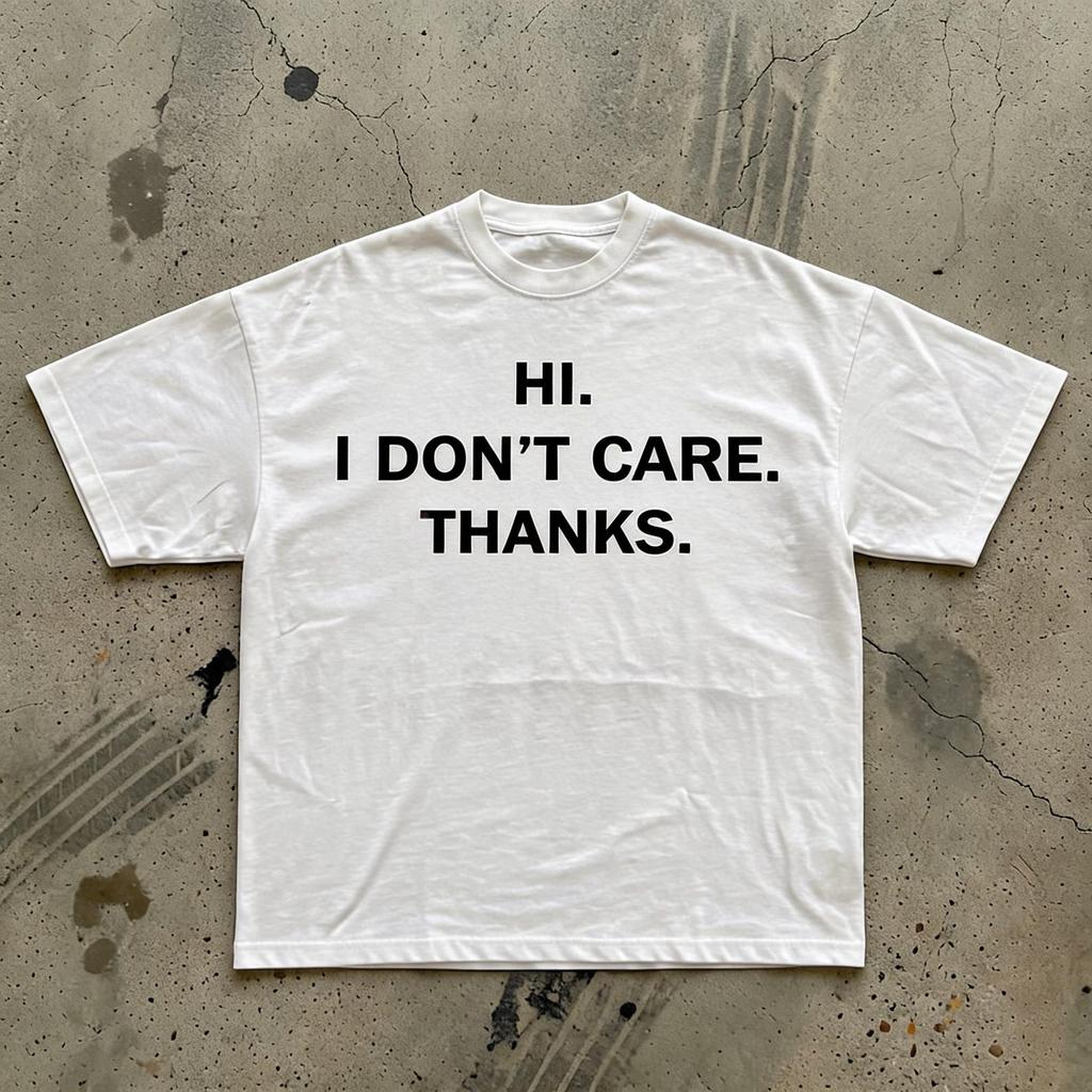 Hi. I Don't Care. Thanks. T-Shirt | Minimal Text Tee, Sarcastic Shirt