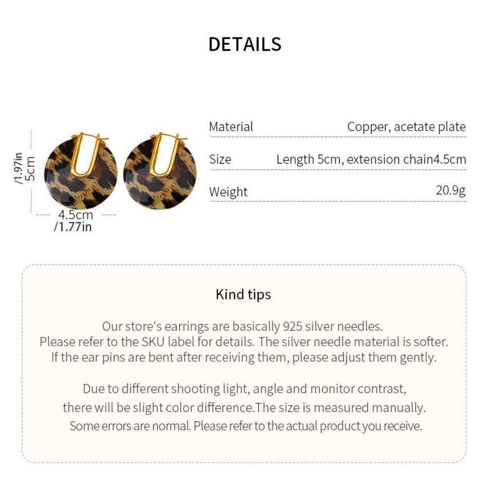 Acetic Acid Leopard Print Earrings Vintage C-shaped Earring Acetate Hoop Earrings  Girls