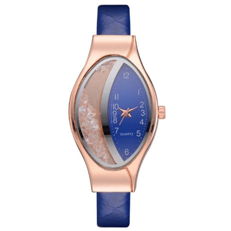Fashionable Women's Rhinestone Leather Strap Watch with Flowing Sand Design