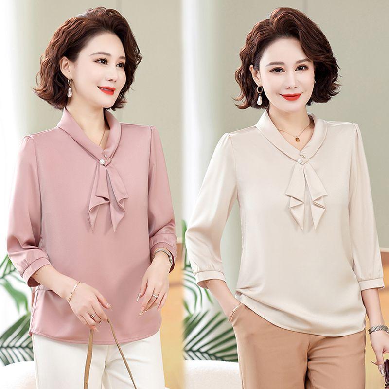 Women's Spring and Autumn Style Chiffon Shirt Loose Middle-aged and Elderly Mother's Clothing Base Shirt