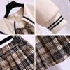 Girls Spring and Fall Clothing Middle and Big Children College Style Long-sleeved Top + Pleated Skirt Two-piece Set