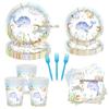 Ocean Dolphin Party Tableware Set: Includes Disposable Tablecloth, Plates, and Napkins