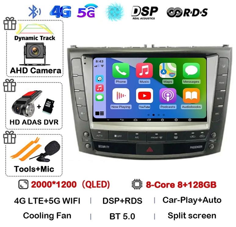 Android 14 Carplay Auto For Lexus IS250 IS300 IS200 IS220 IS350 2005 - 2012 Car Radio Multimedia Stereo Video Player 360 Camera