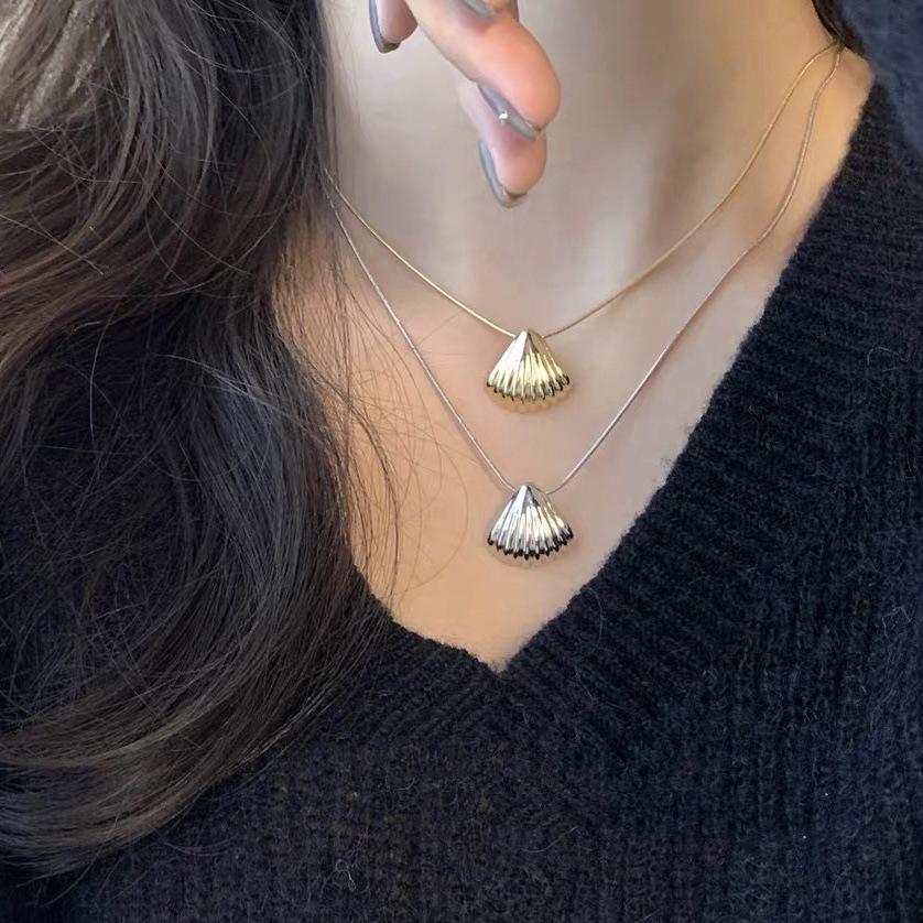Stainless Steel Metal Shell Pendant Necklace for Women Waterproof Summer Gold Color Pvd Plated Statement Jewelry
