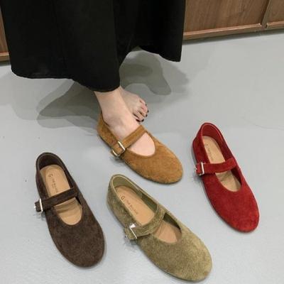 Nouveau Style Mode Ballerines pour Femmes Rétro Rouge Décoration Boucle Double Ceinture Décontracté Haute Qualité Grande Taille Chaussures Mary Jane pour Dames