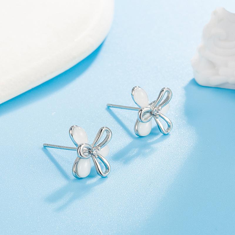 Cat'S Eye Stone Petal Earrings, Fashion Stud Earrings For Women Elegant Daily Wear Jewelry Gift