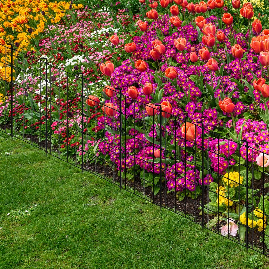 10.08ft Rustproof No-Dig Garden Fence Panels - Decorative Animal Barrier for Patio/Yard/Landscape, Outdoor Metal Fencing Silver