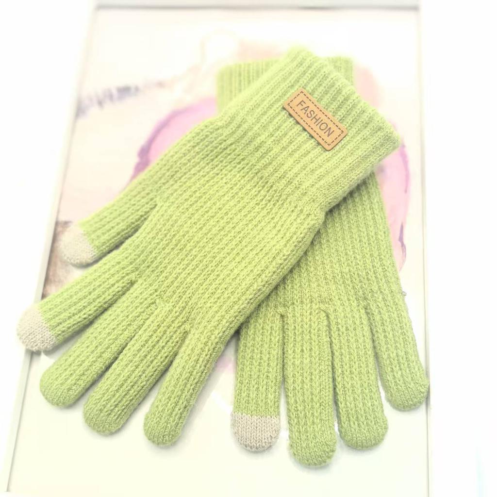 Knitted Gloves Wool Ladies Winter Thickened and Fleece Morandi Candy Color Maillard Gloves