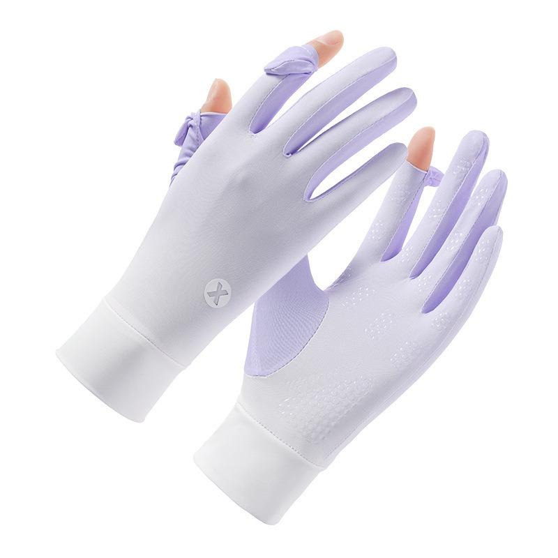Ice silk gloves Thin women's summer outdoor riding driving touch screen full finger sunscreen shading light breathable gloves