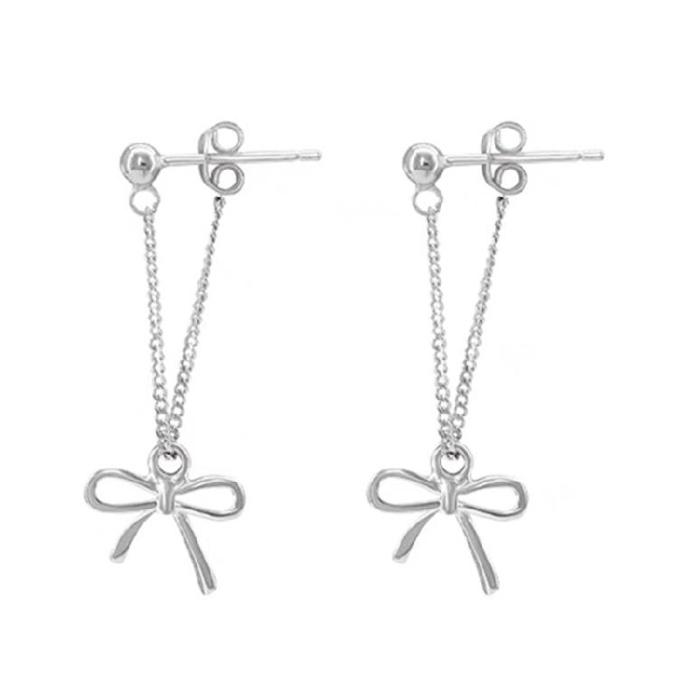 Trendy Bowknot Shaped Studs Earrings Versatile Bowknot Earrings Silver Drop Ear Studs for Parties and Casual Outfits 1