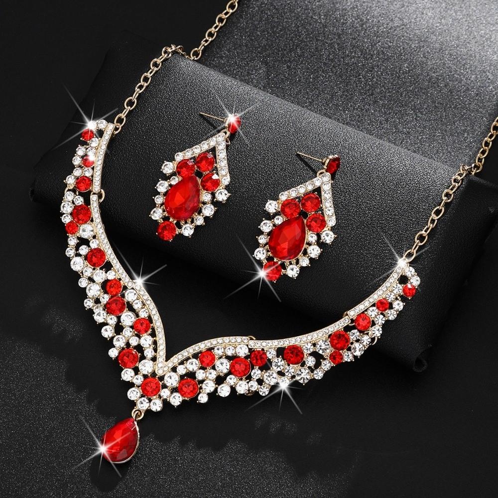 2Pcs/set Elegant Bridal Necklaces Earrings Shining Necklace Earrings Set  Wedding