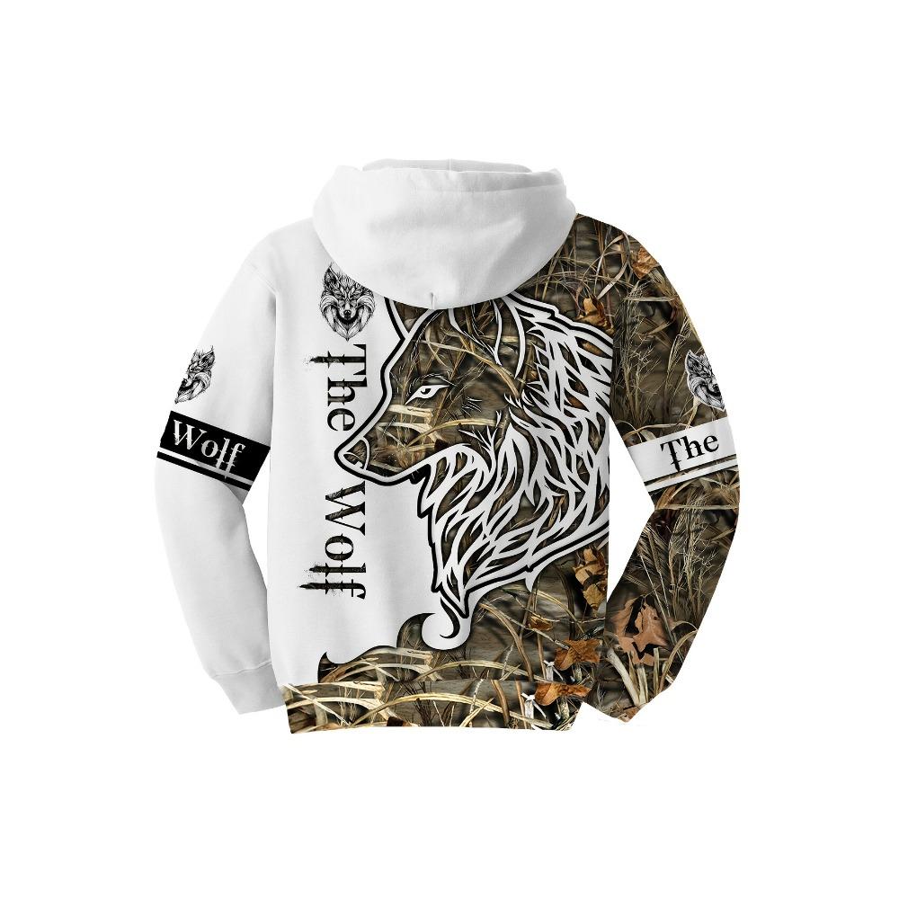 Fashionable men's autumn personalized wolf print soft and comfortable hooded sweatshirt outdoor street style clothing