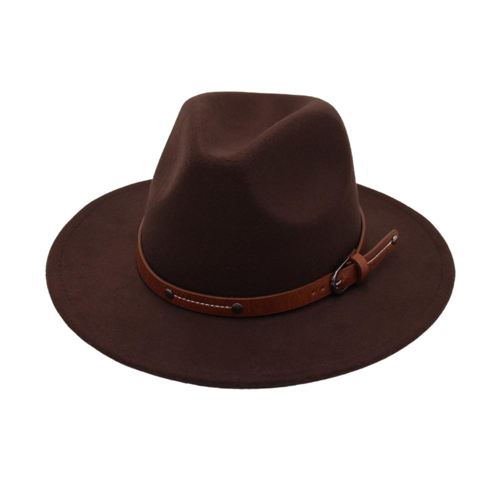 2026 British Flat Brim Felt Hat Outdoor Casual Jazz Hat Wool Fedora Hat Rivet Belt Buckle Cowboy Hat Solid Color Church Top Hat