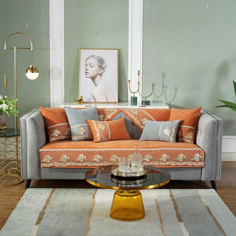 Chenille Sofa Cushion Four Seasons Universal Edelweiss High-Grade Non-Slip Light Luxury Cushion Nordic Minimalist Style Cover Towel