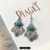 Temperament Retro Turquoise Earrings, Ancient Silver Water Drop Fringed Earrings, Women's Versatile Long Ear Jewelry