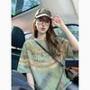 American Vintage National Trend Brand Printed Pure Cotton Short-sleeve T-shirt for Women, Summer Casual Loose Trendy Couple Short-sleeve Top