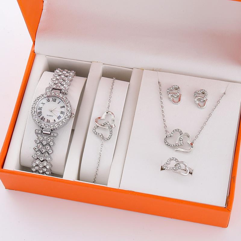 5Pcs/set Ladies Steel Belt Watch Set Versatile Personality Full Diamond Butterfly Quartz Steel Belt Watch