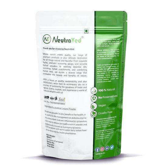 NeutraVed Gudmar Powder for Diabetes 100g | Gymnema Sylvestre (Madhunashini) | Herbal Sugar Support In Zipper Pouch