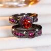 Luxury Female Crystal Rose Red Round Zircon Stone Engagement Ring Set Cute Black Gold Color Wedding  For Women