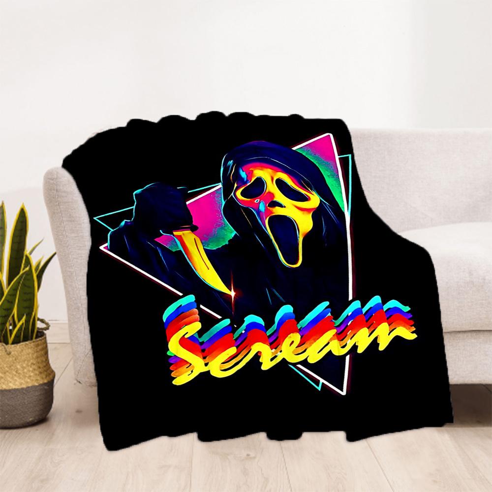 1pc Scream Mask Outdoor Blanket Lightweight Flannel, Soft & Warm, All Season Use for Sofa, Outdoor, Camping, Living Room, Office, Chair