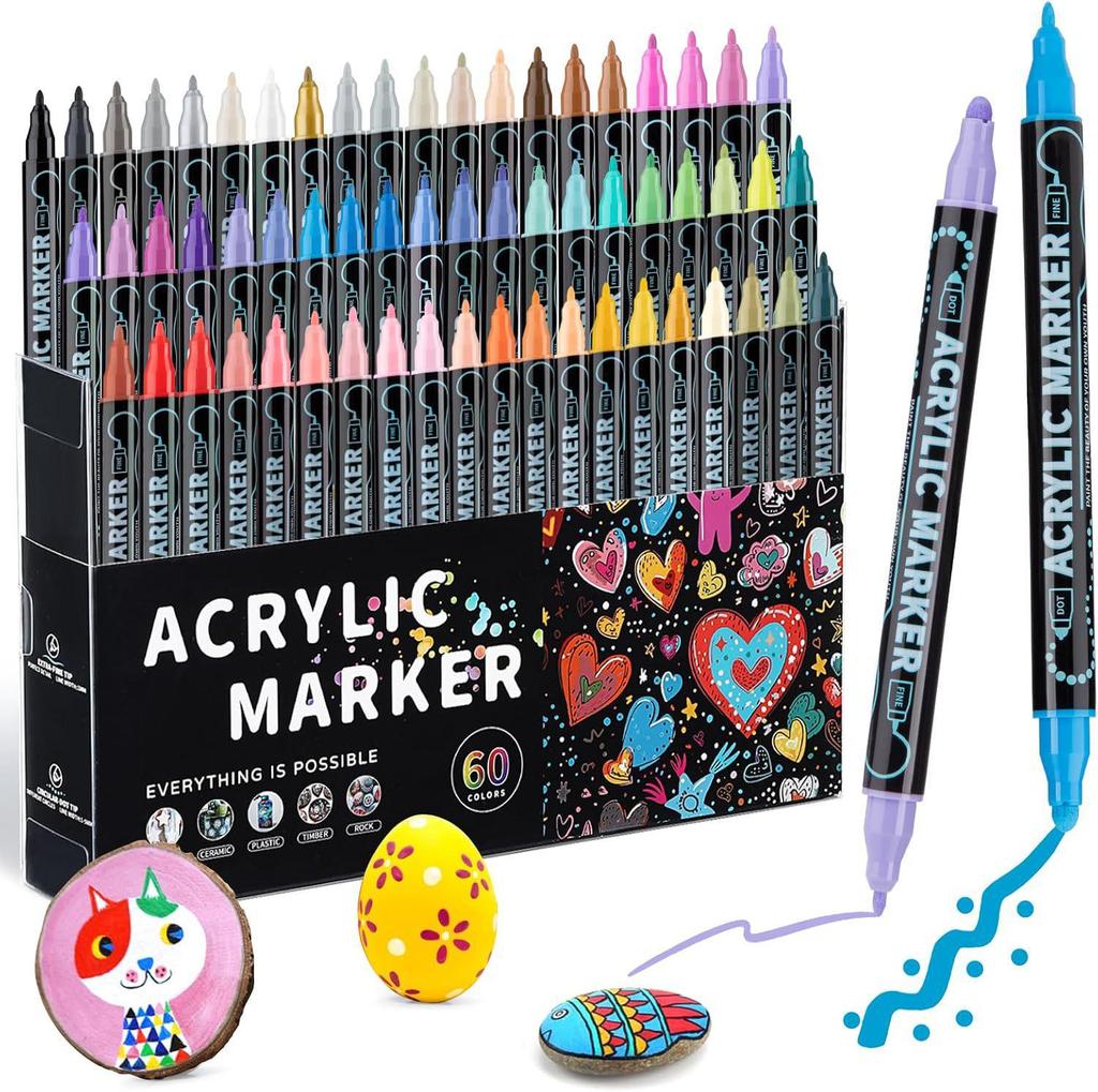 Dual-Tip Stackable Acrylic Markers - Quick-Drying Christmas Greeting Card Pens