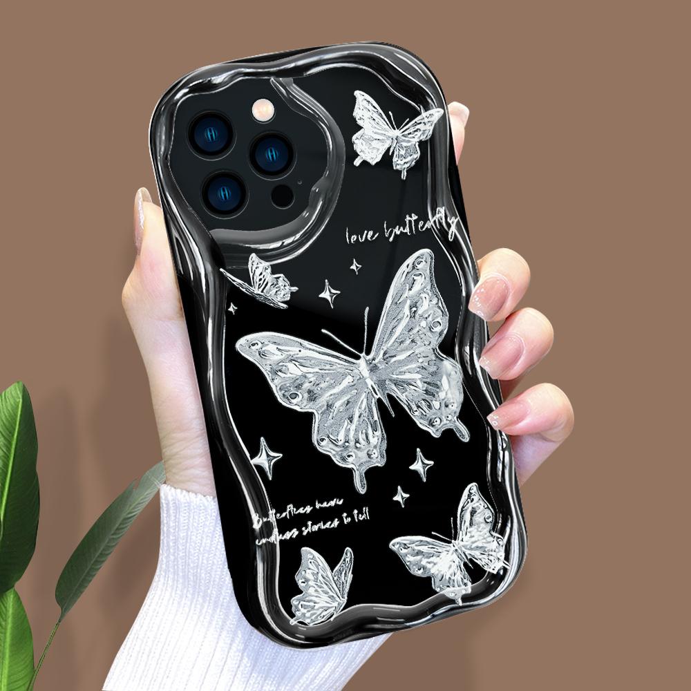 Cartoon Pattern Cream Texture Casing Wavy Edge Soft Silicone Cover Phone Case for IPhone Samsung Huawei Honor Xiaomi Redmi Infinix Tecno