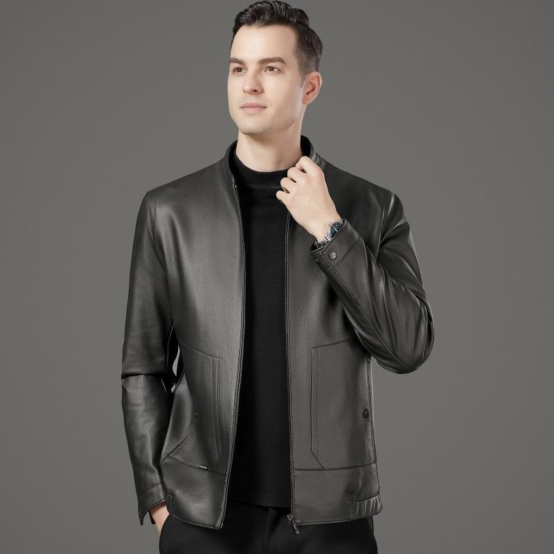 

Кожаная куртка мужская осенне-зимняя, новая, деловая, повседневная, свободная, мужская, с воротником-стойкой, кожаная куртка для папы среднего возраста 195