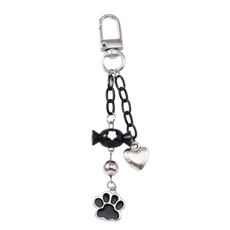 

Creative Candy Flower Cat Paw Keychain Cute Heart Key Ring Alloy Plastic Accessory Bag Hanging Decoration