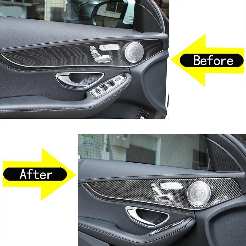 Soft Carbon Fiber For Mercedes Benz C GLC Class W205 2014- Interior Door Decoration Panel Cover Trims Car Accessories