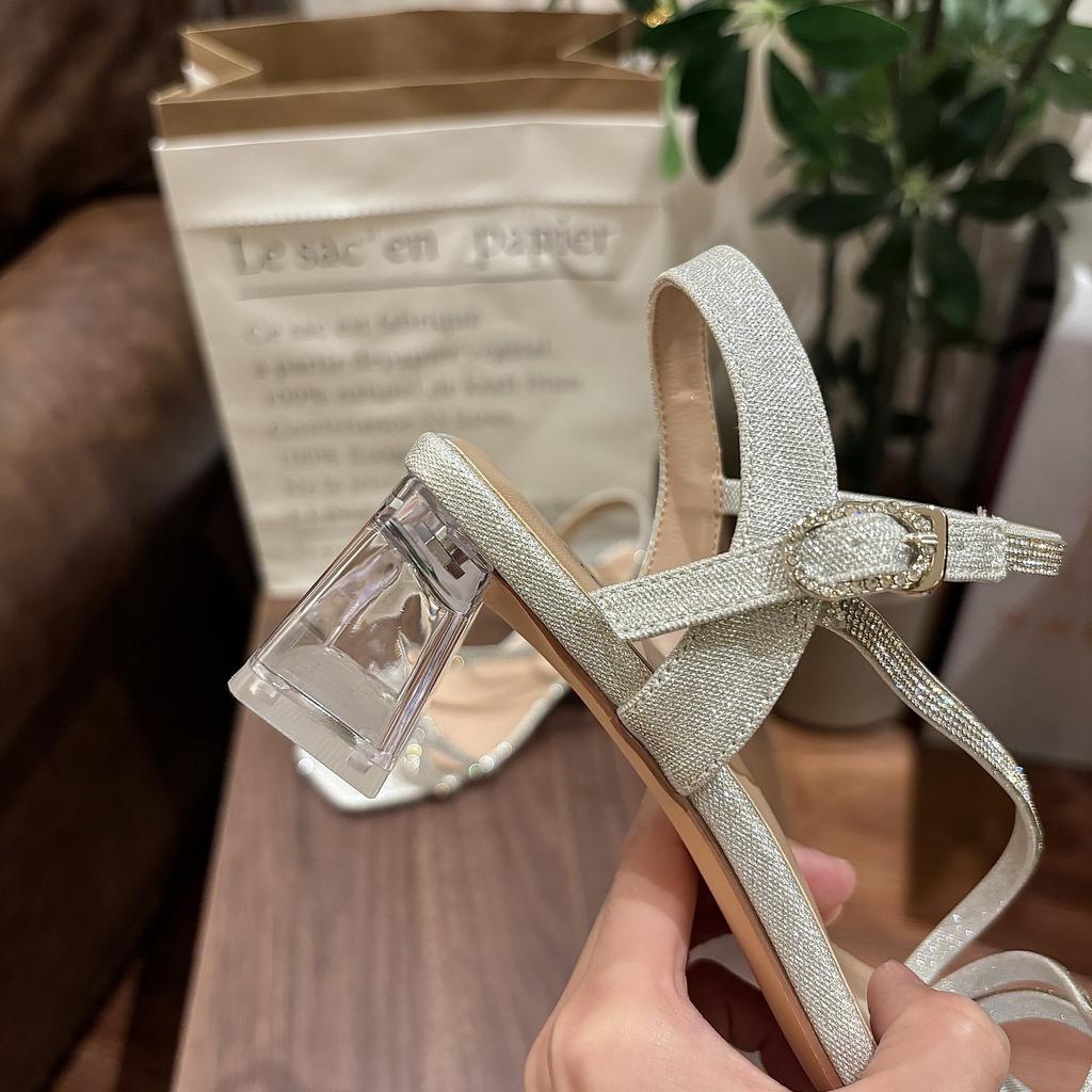 Fashion Women's Sandals Square High Heels Summer Slippers for Outdoor Wear Cross Straps 2025 Fashion Women's Sandals