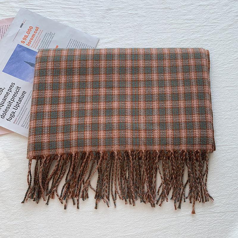 Christmas Scarf Women's 2025 New Winter Plaid Scarf Thickened Tassel Imitation Cashmere Scarf Cold-proof and Warm Shawl