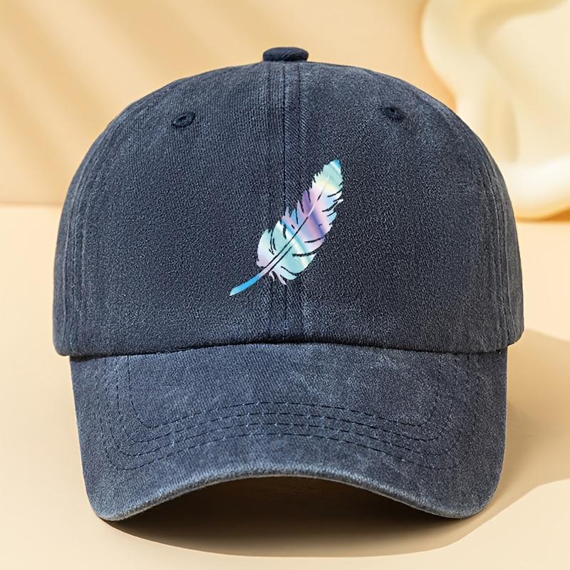 Iridescent Feather Baseball Cap Unisex Washed Polyester Casual Outdoor Hip Hop Adjustable Cap One Size