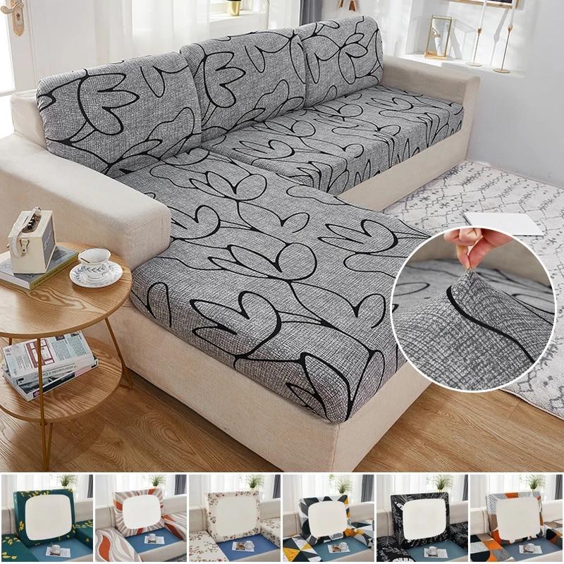 Sofa-Sitzkissenbezug für Wohnzimmer, Stretch-bedruckter Sofa-Schonbezug, L-förmiger Ecksofa-Bezug, Funda-Sofa, elastischer Couch-Bezug