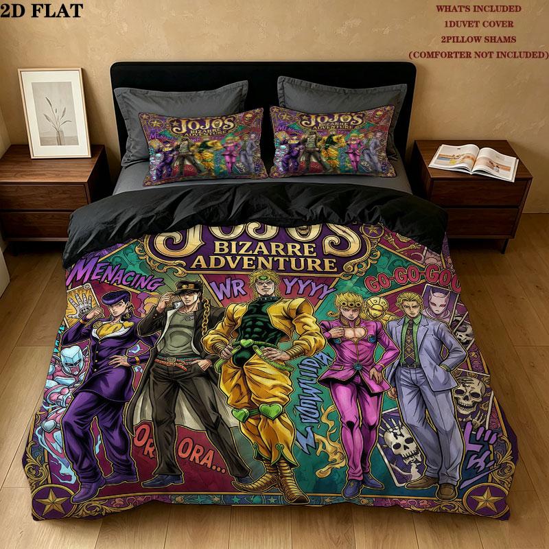 Jojo's Bizarre Adventure Wzór Pościel Zestaw Kołdra Poszewka na Kołdrę Poszewka na Poduszkę Domowy Prezent Urodzinowy(1 * poszwa na kołdrę + 2 * poszewki na poduszki, bez rdzenia)