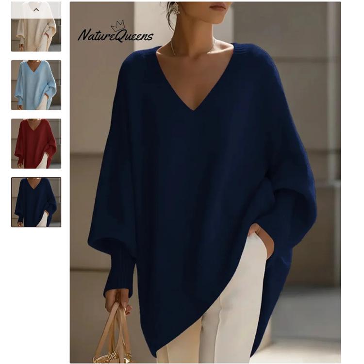 Women's European & American Autumn/Winter Round Neck Pullover Knitwear - Loose Fit, Solid Color Dress