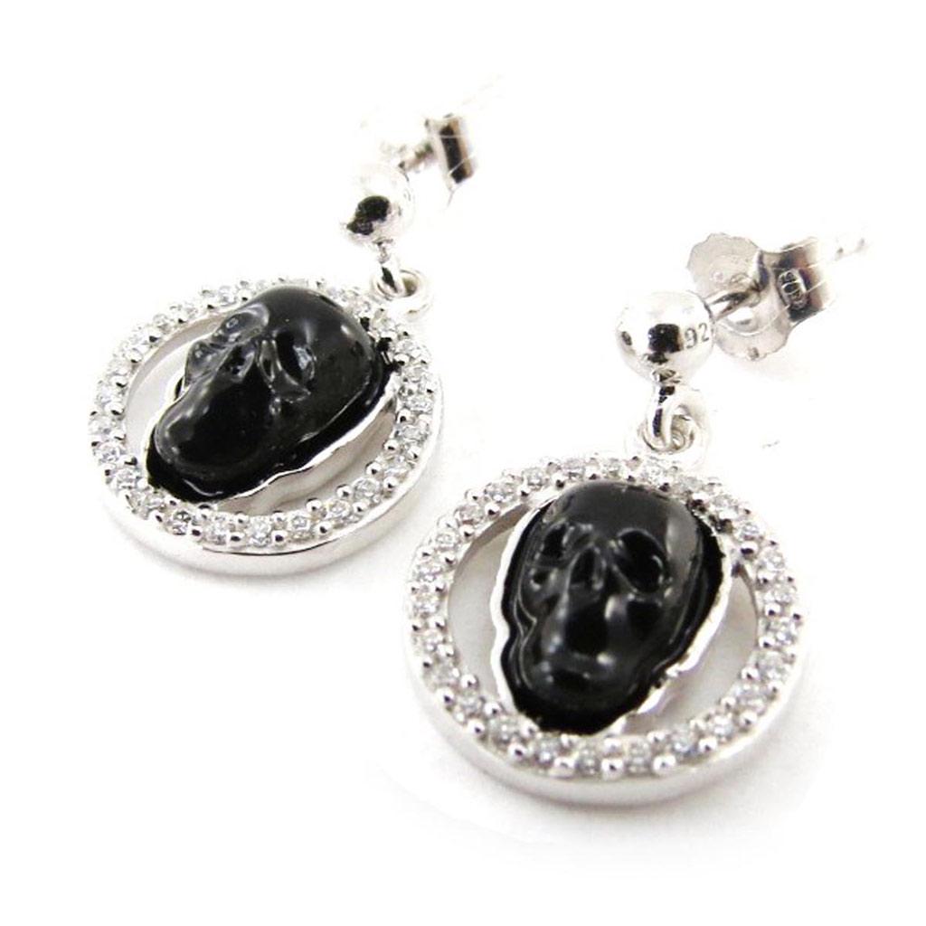 Les Trésors De Lily [J3116] - Silver Earrings 'Skull' Black Silver (rhodium Plated) - 18x11 Mm