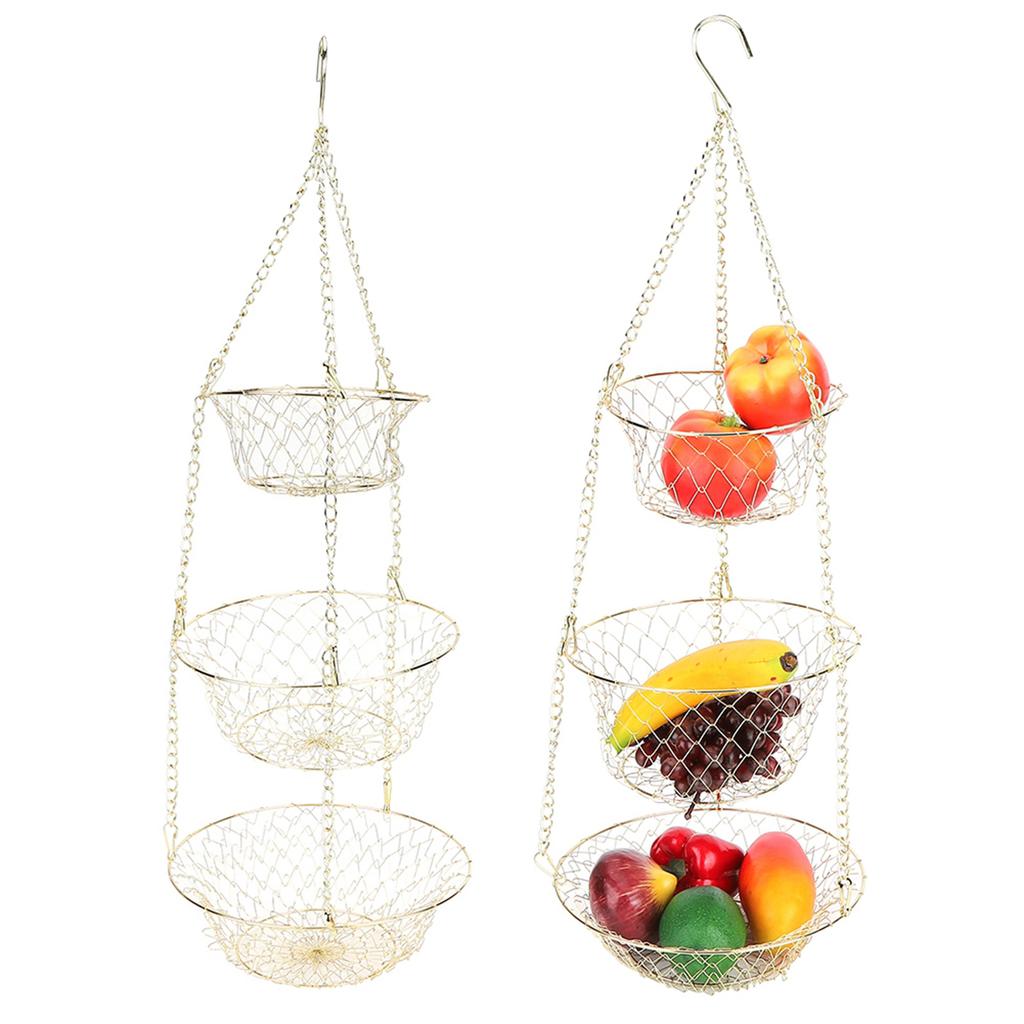 Multifunction 3 Tier Removable Hanging Fruit Baskets Vegetable Storage Organizer for Kitchen Garden