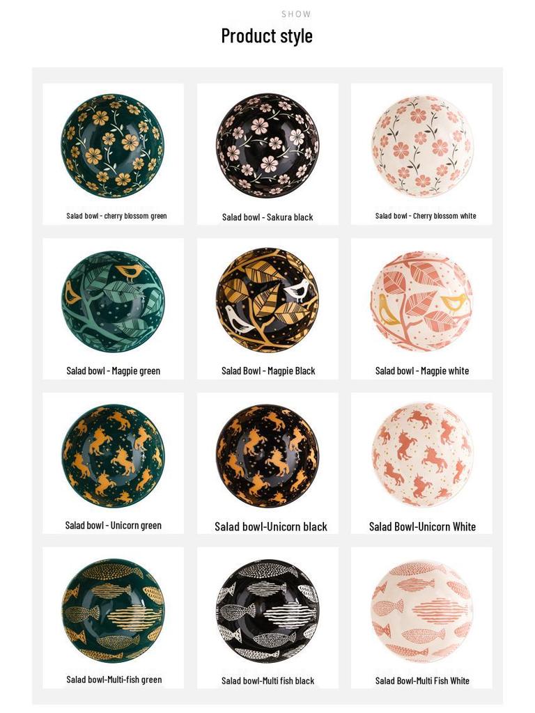 6-inch European Style Underglaze Ceramic Bowl for Salad, Soup, Rice, or Instant Noodles - Free Shipping