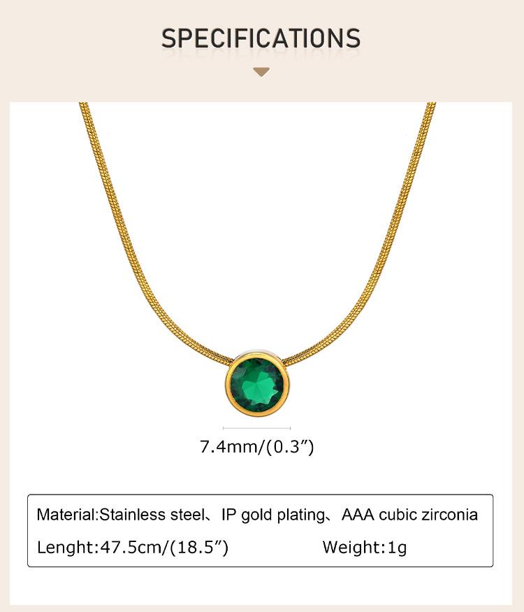 Birthstone Necklace Sliding Cubic Zirconia Pendant For Women,18k Gold Plated Stainless Steel Adjustable Jewelry