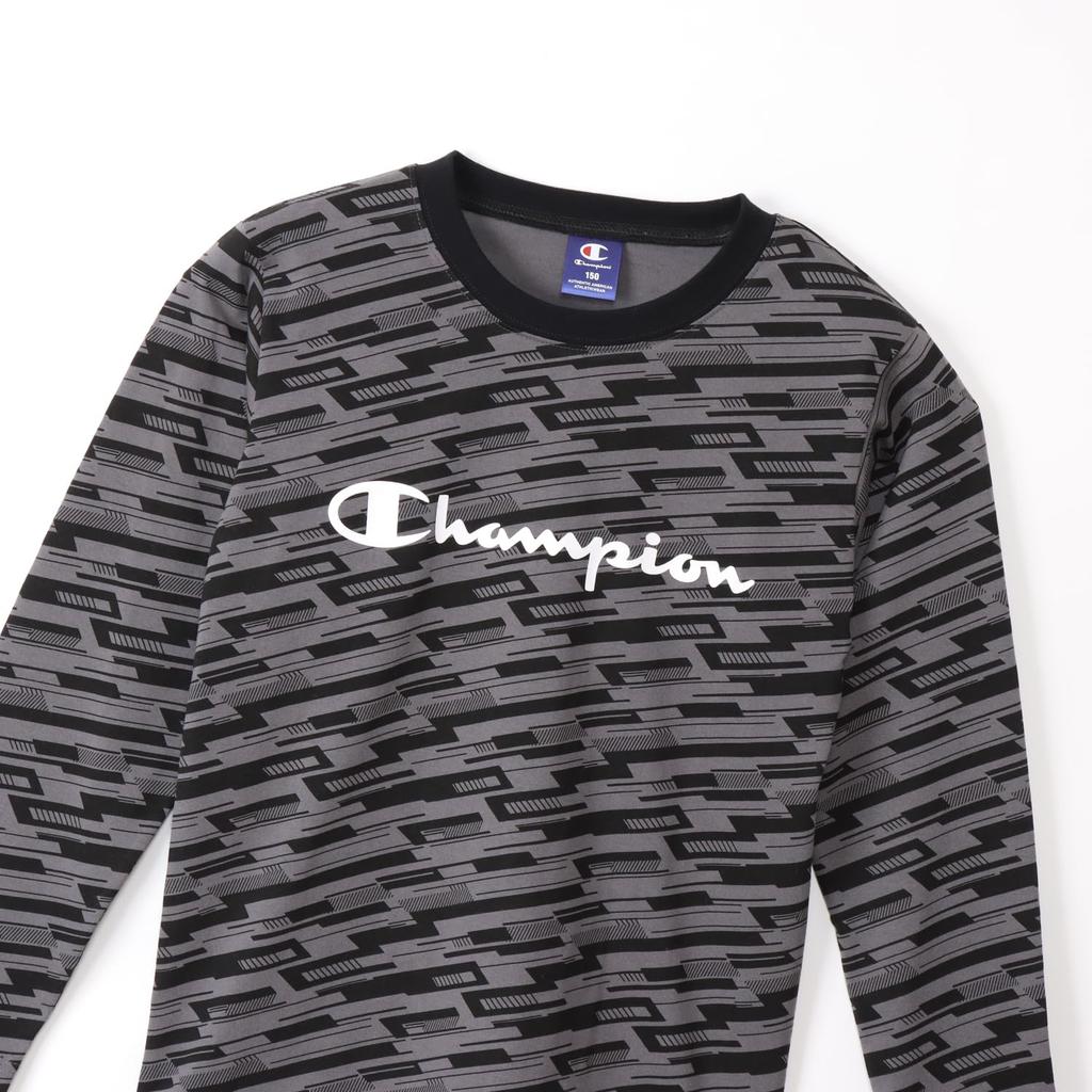 Champion Long Sleeve Crew Script School Charcoal Kids' T-Shirt, Neck, Logo, Boys, CK-YS405,