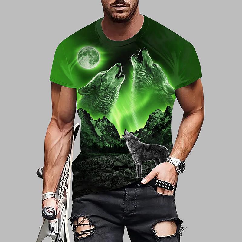 New Summer Men's Fashion T-shirt Personality Wolf Printed Men's T-shirt Top
