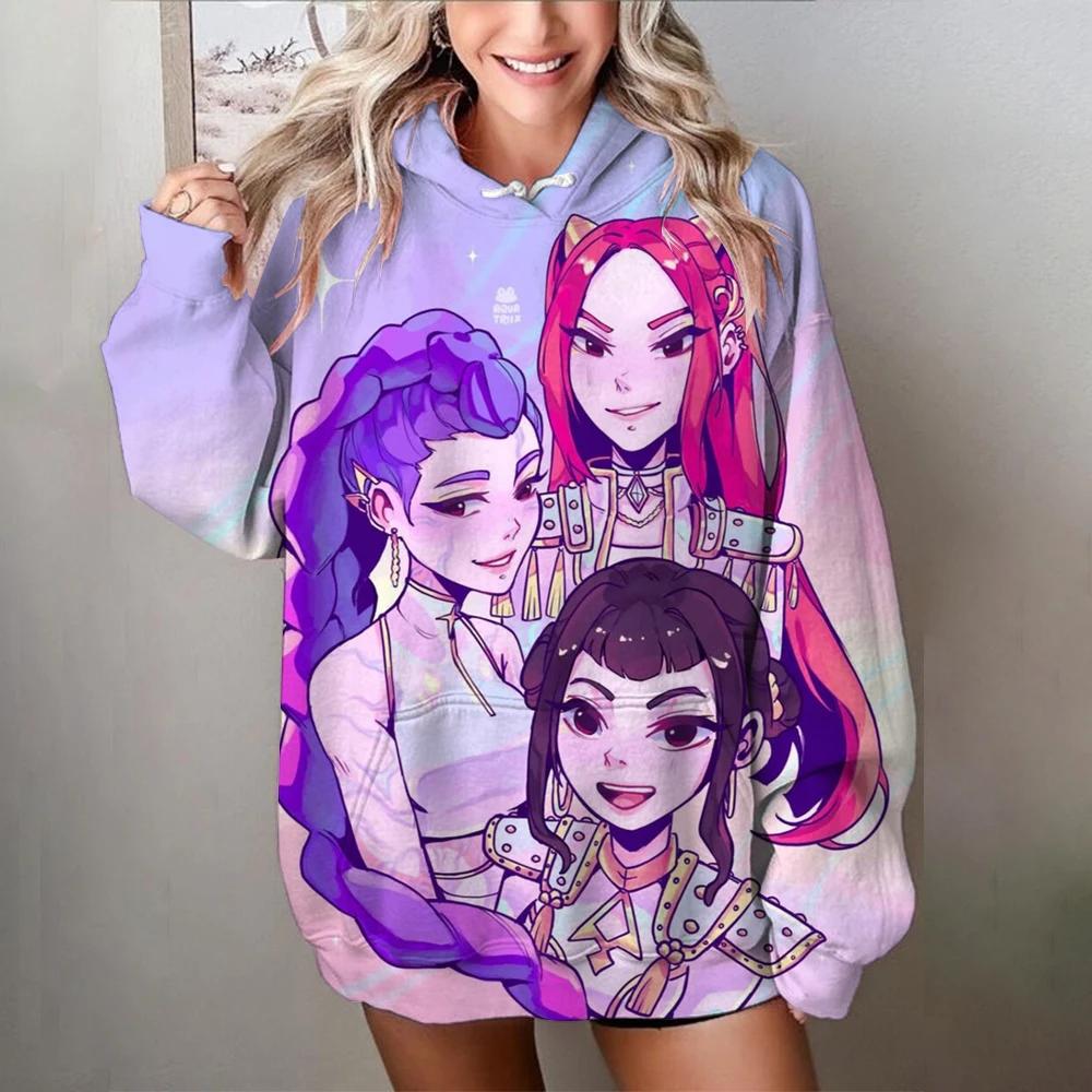 Lässige Damen Sweatshirts Kawaii KPop Dämonenjäger Prints Pullover Bequemer Oversize Hoodie Herbst Weiche Kleidung