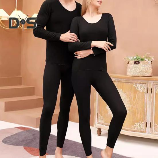 2 Teile/Satz Winter Thermo-Unterwäsche-Set für Damen, Rundhalsausschnitt, nahtlos, langärmlig, warm, Slim Fit, hochelastisch, Pyjama-Set für kaltes Wetter, Homewear, Nachtwäsche