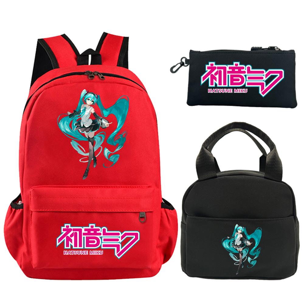 3Pcs/set Anime Hatsune Miku Printed Backpack with Shoulder Bag Pencil Case for Teenager Student Boy Girl Schoolbag Large Capacity Waterproof Bookbag