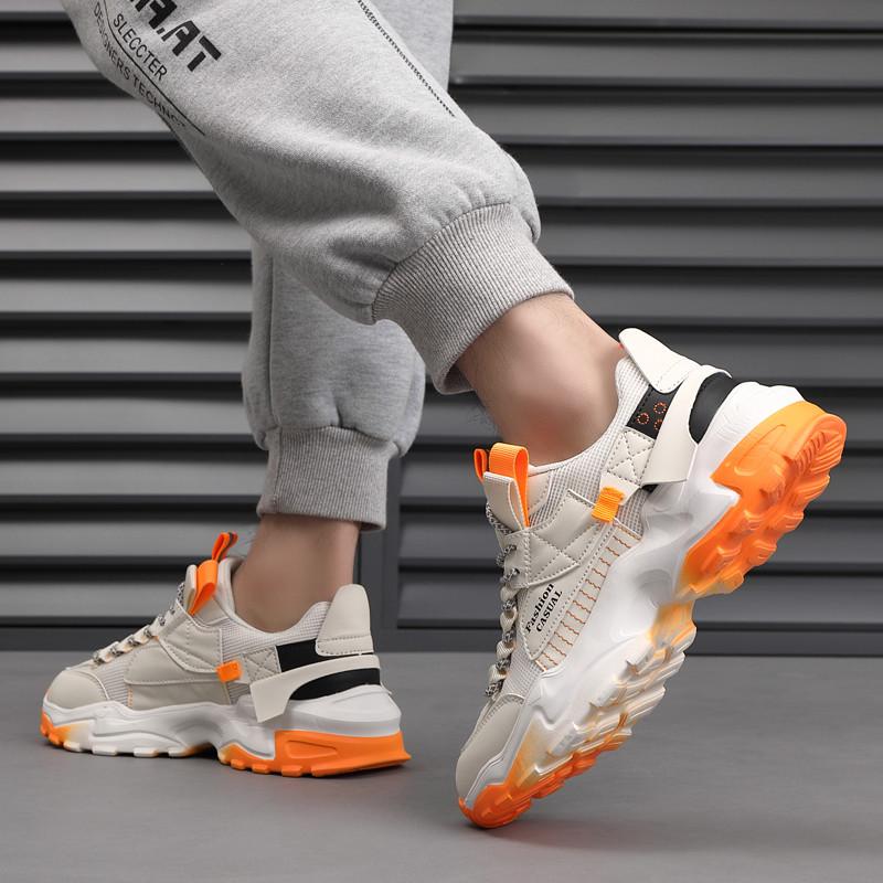 2024 Cheap Hot Selling Men Outdoor Sneakers Trendy Orange Men's Casual Shoes Comfortable Breathable Mesh Platform Shoes For Man