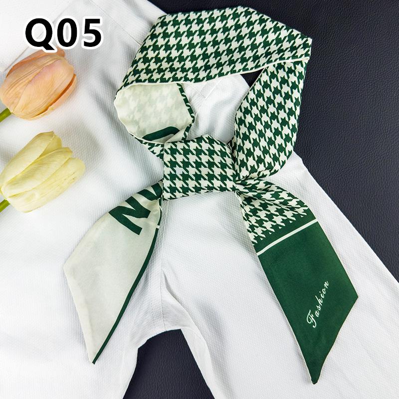 New Long Versatile Silk Scarf Tied Hair Band Bow Letter Floral Streamer Tied Bag Gift Small Silk Scarf