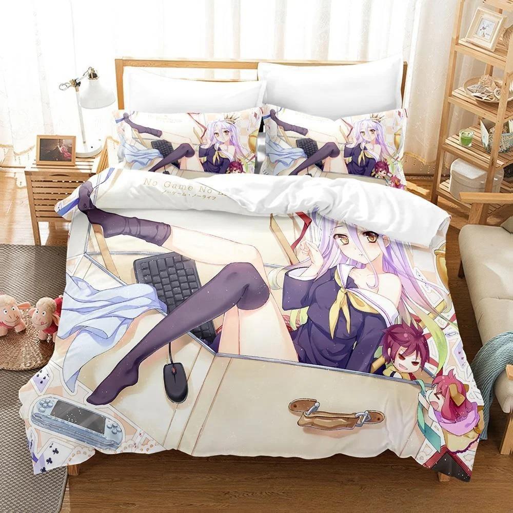 New 3D Printing Kawaii Girls Bedding No Game No Life Bedding Set Cartoon Anime three-piece Set Adult Kid Bedroom Duvet cover Set