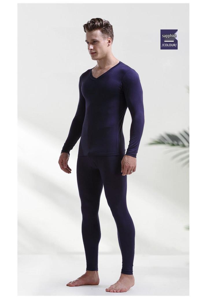 Men's V-Neck Thermal Underwear Set: Modal, Cotton, Wool - Slim Fit, Plus Size Top & Bottoms for Autumn