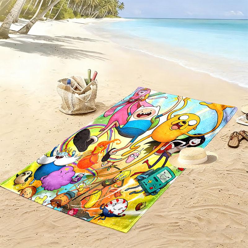 Adventure Time Print Beach Towel, Large Soft Quick Dry Towel for Beach Camping Swimming