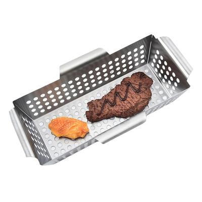 Rectangular Grill Basket Non-Stick Grilling Dish Thicken Grill Pan BBQ Accessory for Grilling Vegetable Fish Meat